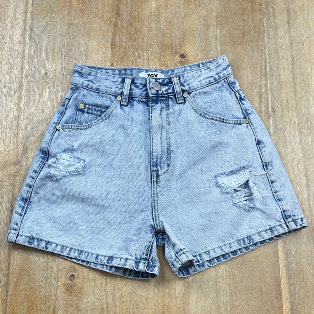ZGY Light Wash High-Rise Distressed Denim Shorts